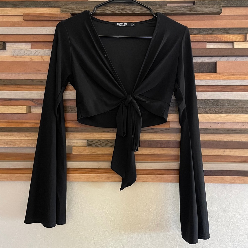 Nasty Gal Cropped Tie Front Bell Sleeve Shirt